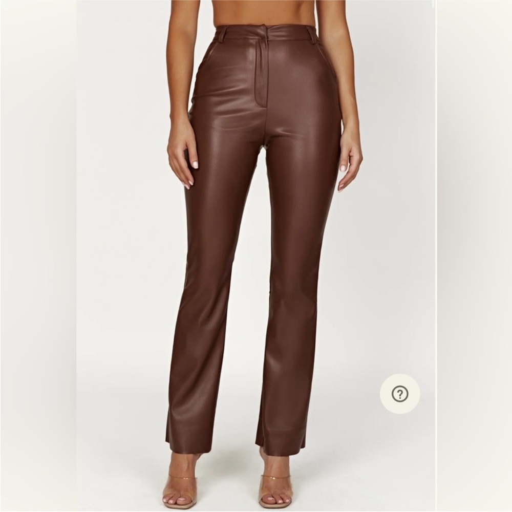 Meshki Brown Faux Leather Straight-Leg Pants - Picture 2 of 3